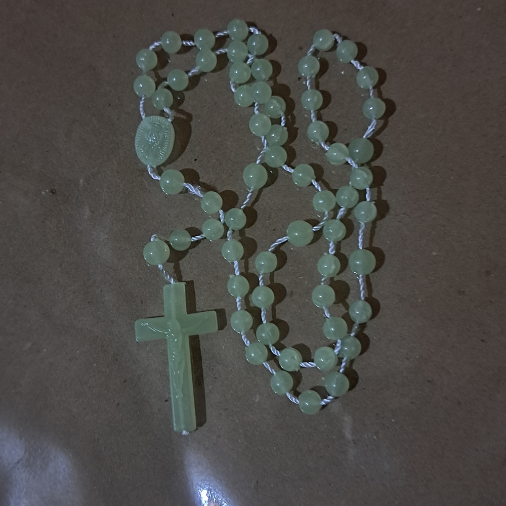 Glow-in-the-Dark Rosary Necklace with Crucifix